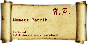 Nemetz Patrik névjegykártya